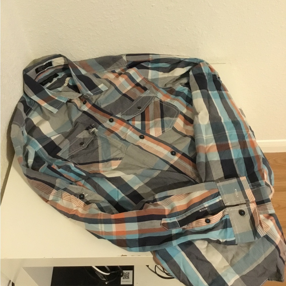Eighty Eight Men's Plaid Button-Down Shirt - Blue, Gray & Orange